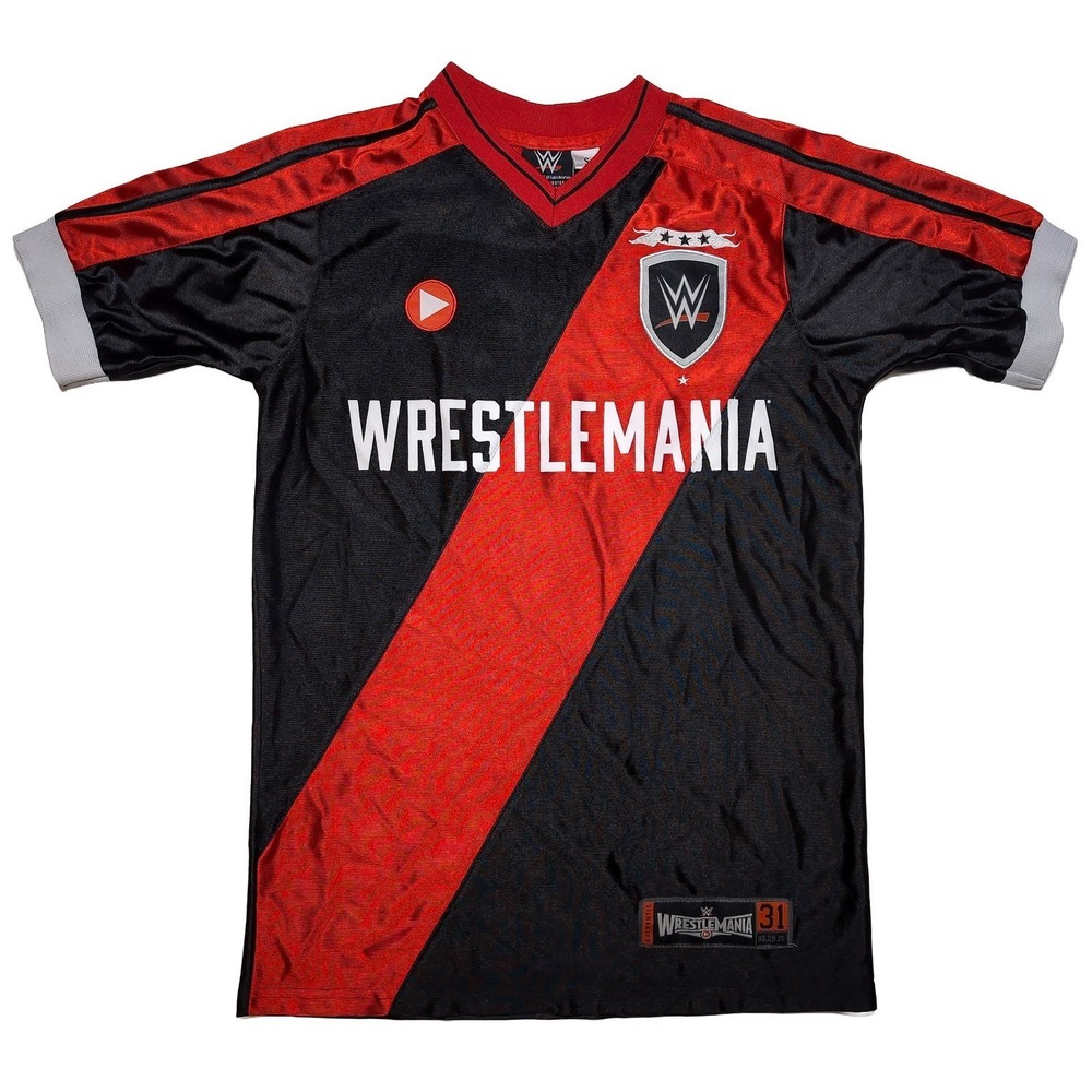 WWE Wrestlemania 31 2015 Soccer Jersey Black Red Men's Small S
